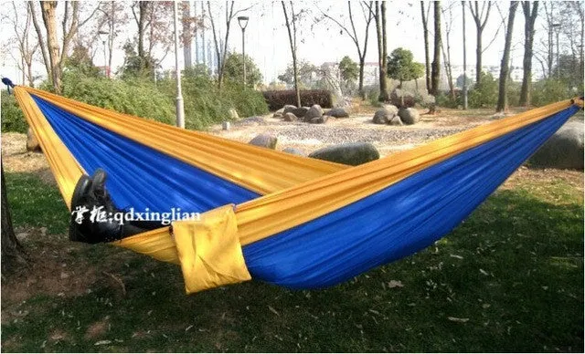 Portable Nylon Parachute Double Hammock Garden Outdoor Camping Travel Furniture Survival Hammock Swing Sleeping Bed For 2 Person