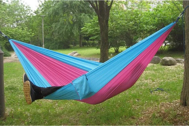 Portable Nylon Parachute Double Hammock Garden Outdoor Camping Travel Furniture Survival Hammock Swing Sleeping Bed For 2 Person