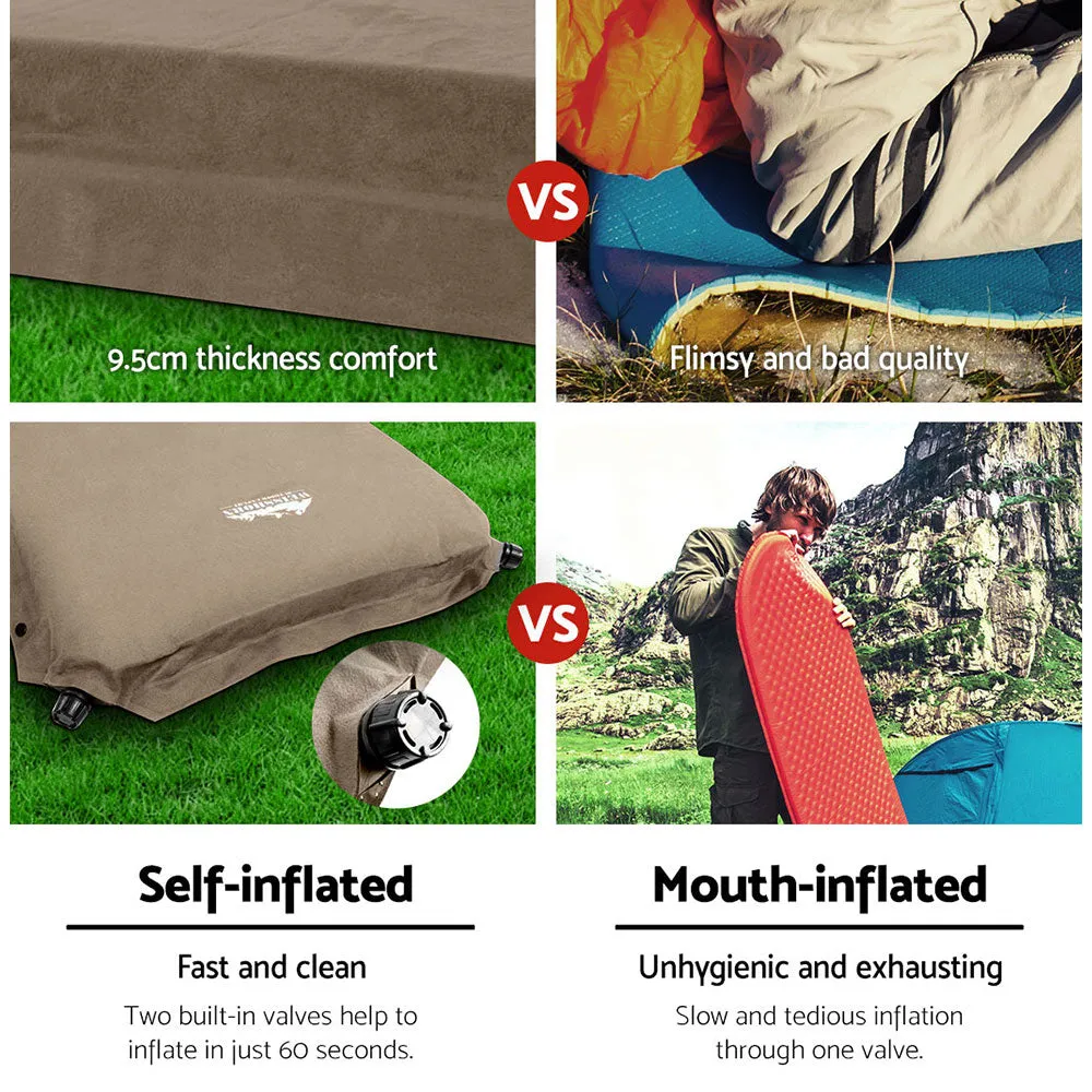 Weisshorn Self Inflating Mattress Camping Sleeping Mat Air Bed Pad Double Coffee 10CM Thick