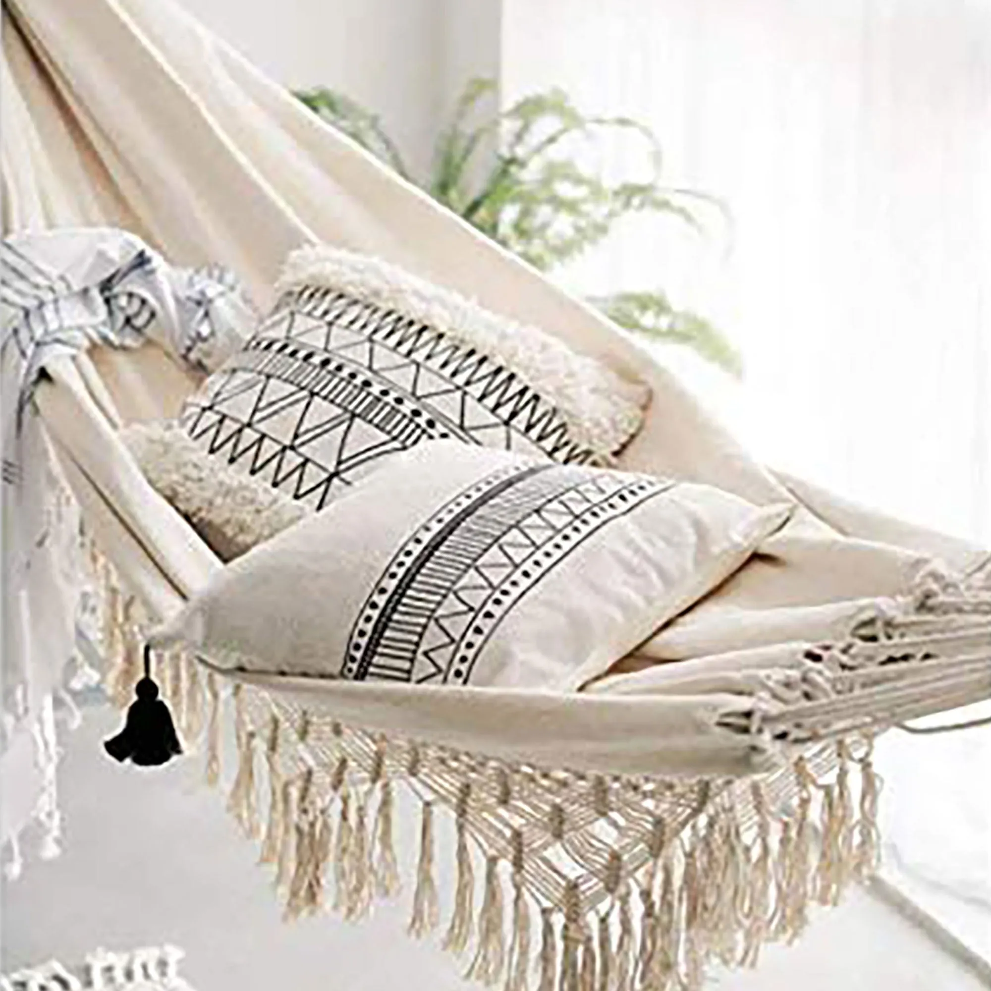 z Boho Cotton Macrame Hammock Natural Canvas Fabric  Carry Bag